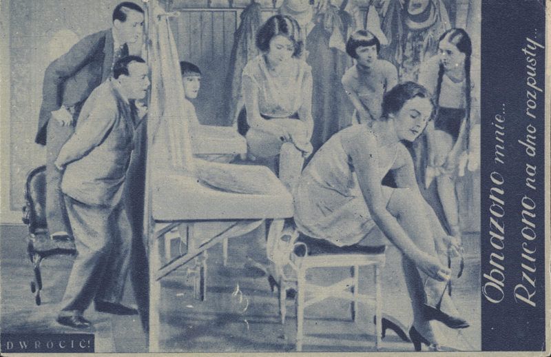 „Obnażono mnie… rzucono na dno rozpusty…” – pocztówka z 1935 r. (Biblioteka Narodowa, sygn. DŻS XII 8b/p.51/11, domena publiczna)
