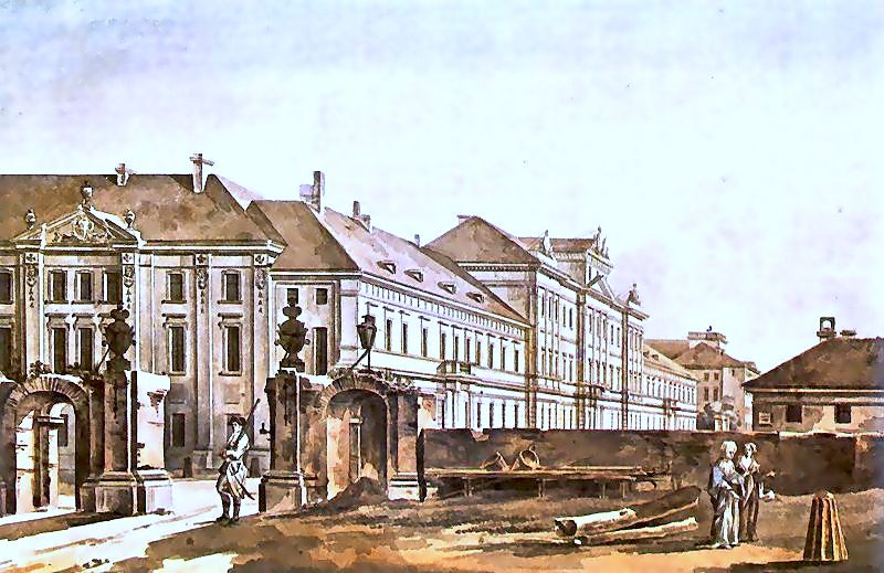 Collegium Nobilium po przebudowie w 1788 r. Akwarela autorstwa Zygmunta Vogla (domena publiczna)