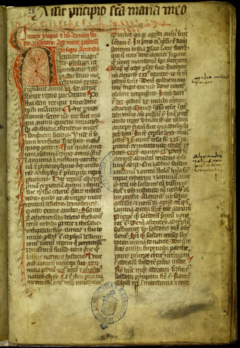 Pierwsza strona Kroniki Galla Anonima w Codex Zamoyscianus z ok. 1360 r. (ze zbiorów Biblioteki Narodowej, sygn. Rps BOZ 28)